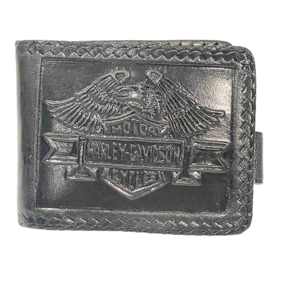 Harley-Davidson Other - HARLEY DAVIDSON Eagle‎ Embossed Black Snap Photo Sleeves Wallet